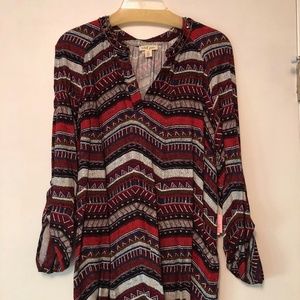 Geometric Reds Black and Grey Print Tunic